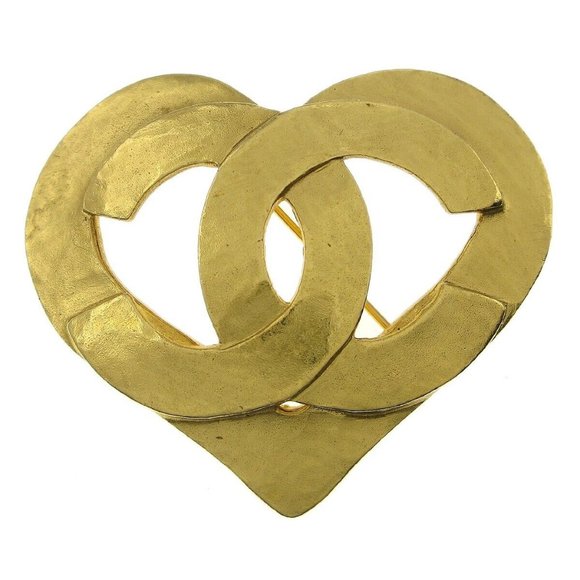 CHANEL CC Logos Heart Motif Brooch Gold-plated Corsage 95P Accessories 58213 - Picture 1 of 9